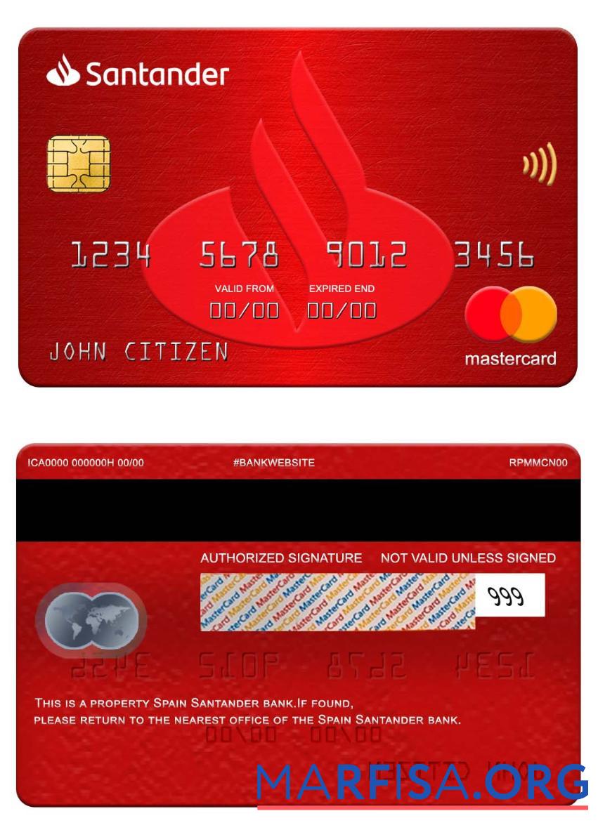 Blank Spain Santander Bank mastercard example